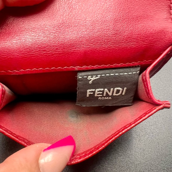 Fendi Calf Leather F Logo Barola Red Micro Trifold Wallet, model 8M0395 - Picture 4 of 13